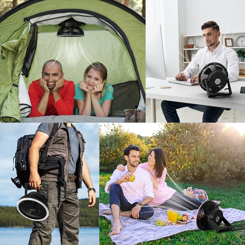 8-Inch Portable Camping Fan with LED Lantern, 10000mAh Rechargeable Battery Operated Tent Fan I927