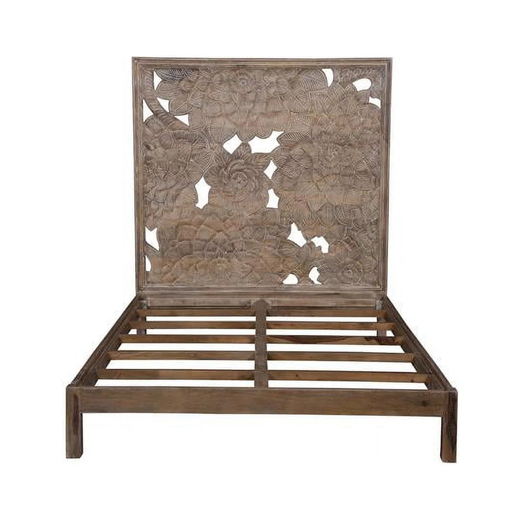 Queen Solid Wood Hand Carved Motif Bed D2975