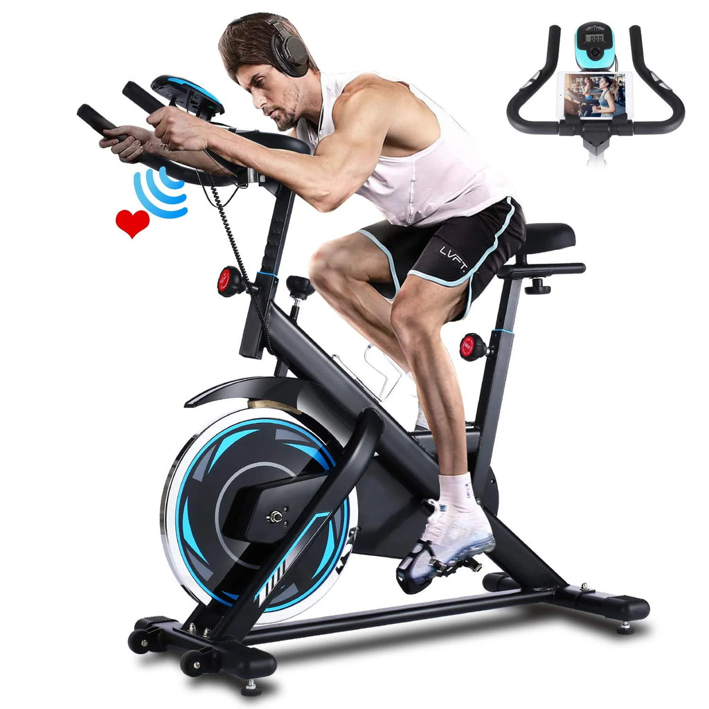 Indoor Exercise Bike with LCD Monitor and 330 lbs Weight Capacity R149