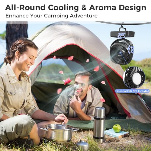 8-Inch Portable Camping Fan with LED Lantern, 10000mAh Rechargeable Battery Operated Tent Fan I927