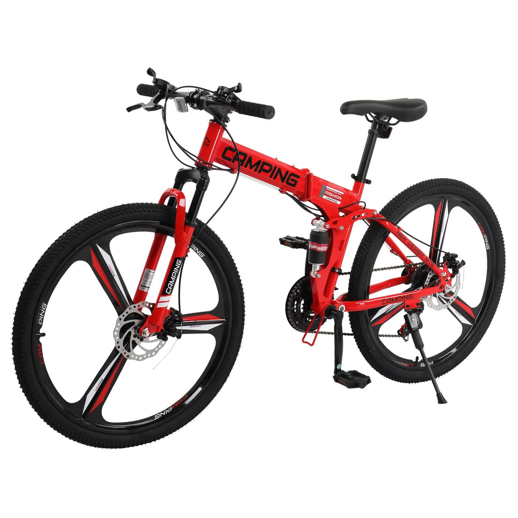 26 inch 21 Speeds Folding Mountain Bike High Carbon Steel Red U269