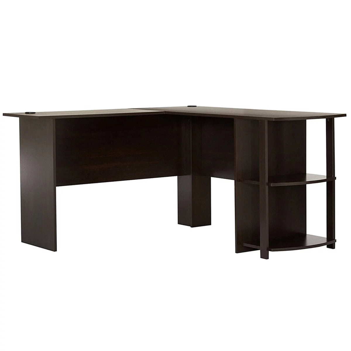 L-Shaped Wood Computer Desk with Bookshelves Dark Brown P429