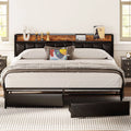 King Storage Bed Frame with Charging Station and Drawers I3258