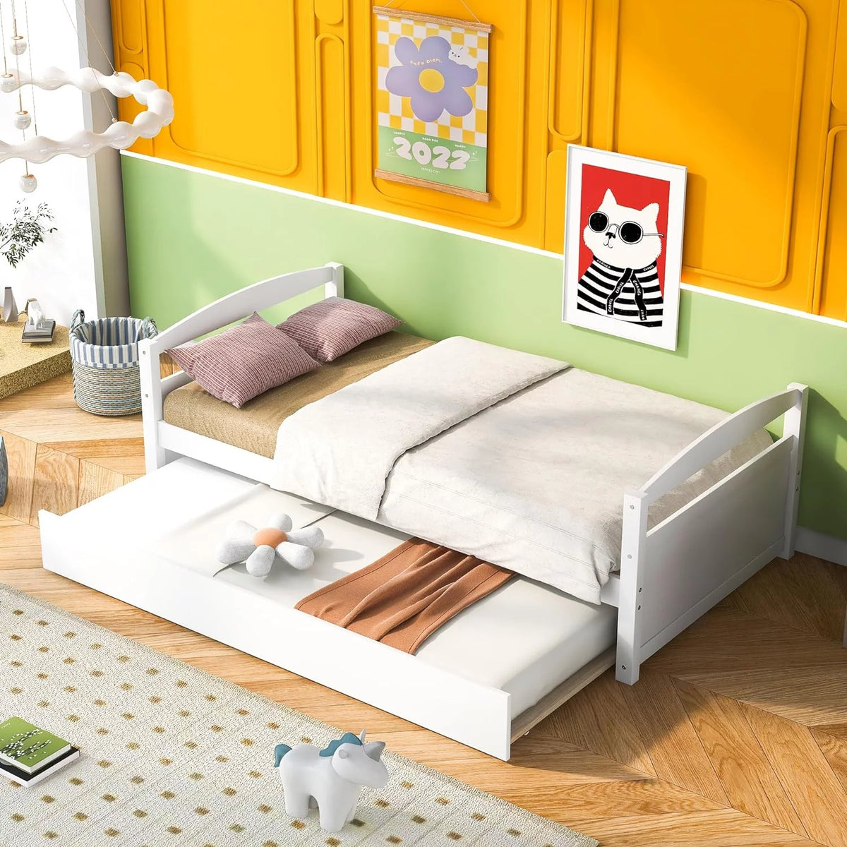 White Wood Daybed With Trundle N660
