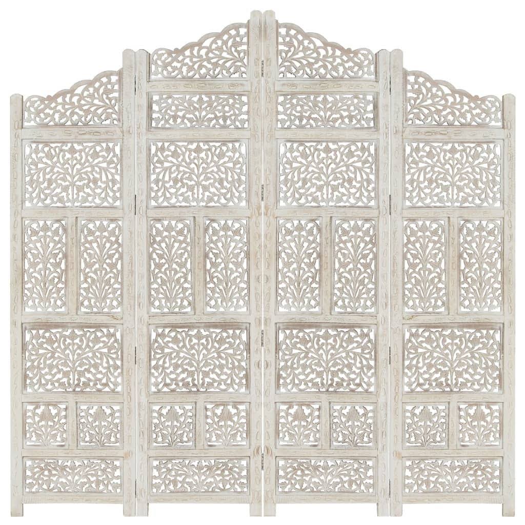 White 4-Panel Solid Mango Wood Room Divider T285