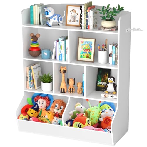 White 4 Tier Bookshelf and Toy Storage Organizer with 8 Cabinet Z9765