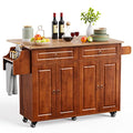 Brown Kitchen Island with Drop Leaf Storage on Wheels C705738