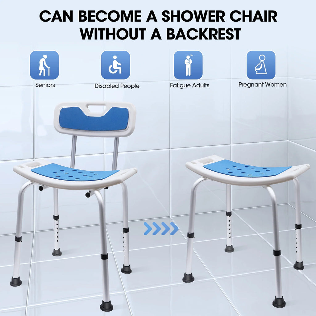 Bath and Shower Chair with Back and Padded Armrests, Height Adjustable E286
