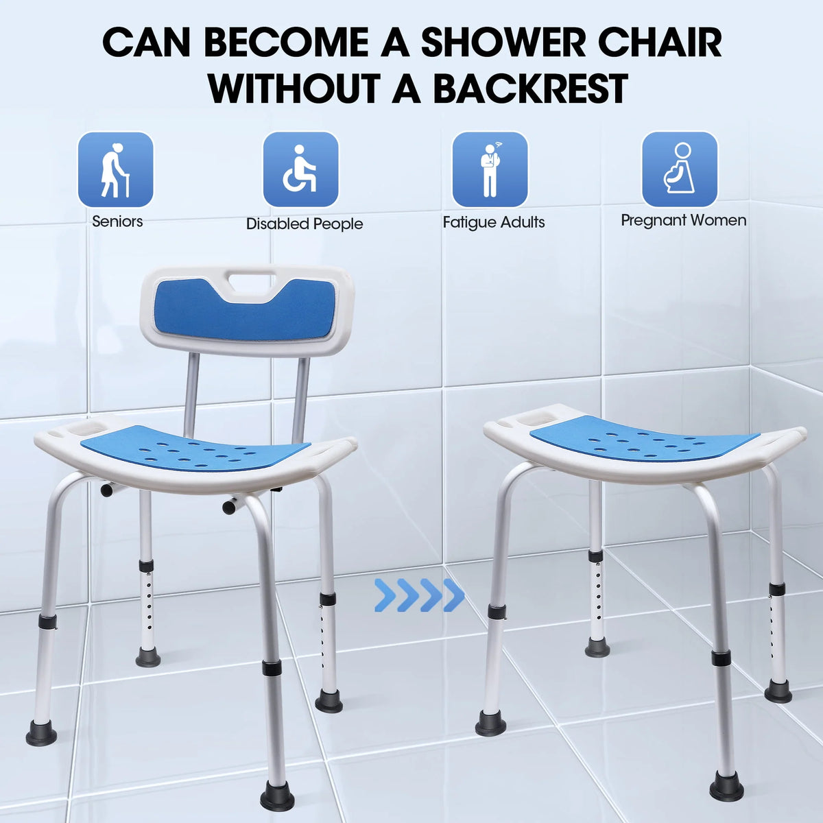 Bath and Shower Chair with Back and Padded Armrests, Height Adjustable E286