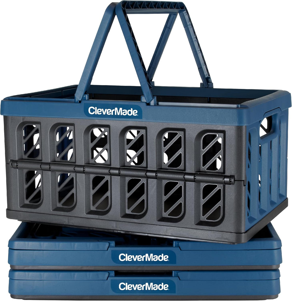 Collapsible Storage Bin with Lid, Tan, 3PK - 62L & Collapsible Shopping Basket, Ocean, 3PK - 24L R486