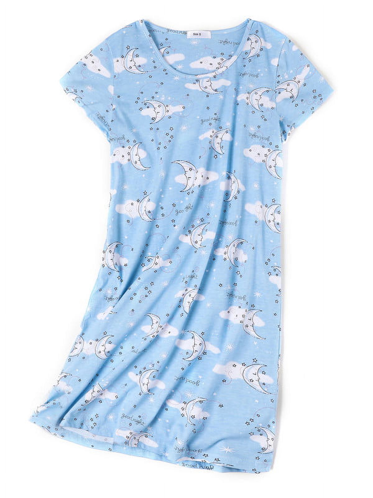 Cotton Short Sleeve Cartoon Printed Night Shirts (Blue Moon, M) U471