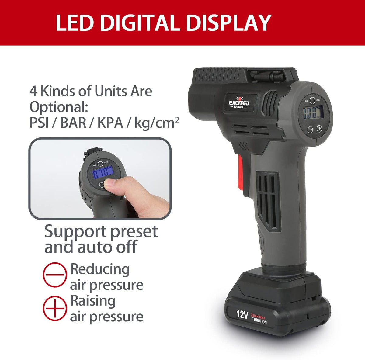 12V Portable Wireless Tire Inflator Air Compressor Y500