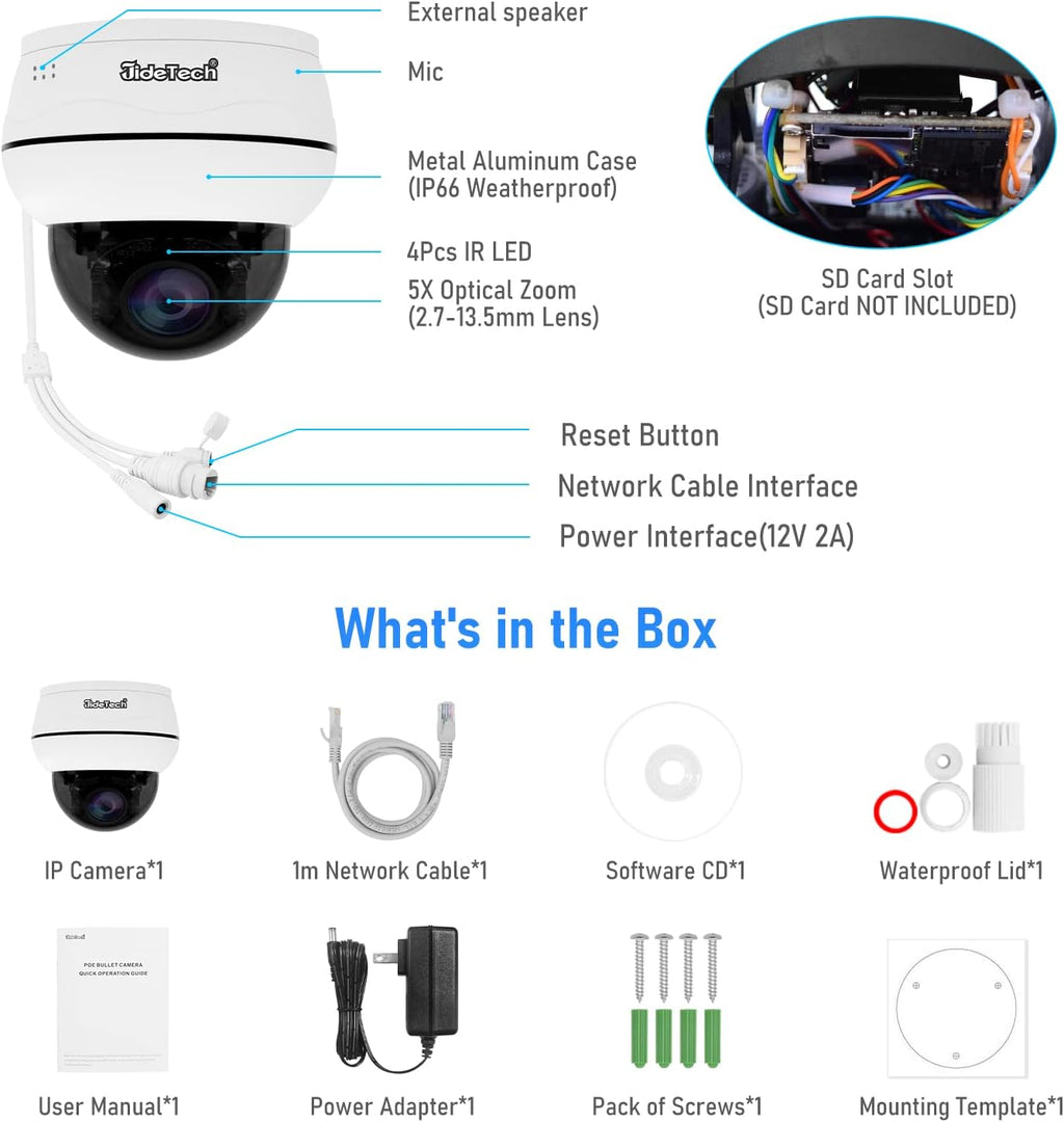 5MP PTZ POE Outdoor IP Dome Camera with 5X Optical Zoom T207