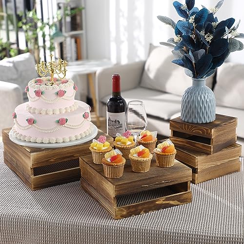 4 Pieces Wood Cupcake Display Stand Risers D952325