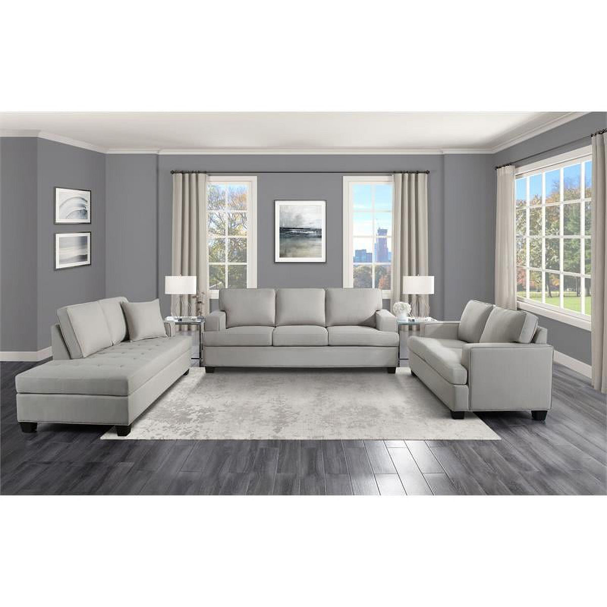 75.5" Transitional Textured Fabric Chaise with 1 Pillow in Gray A445