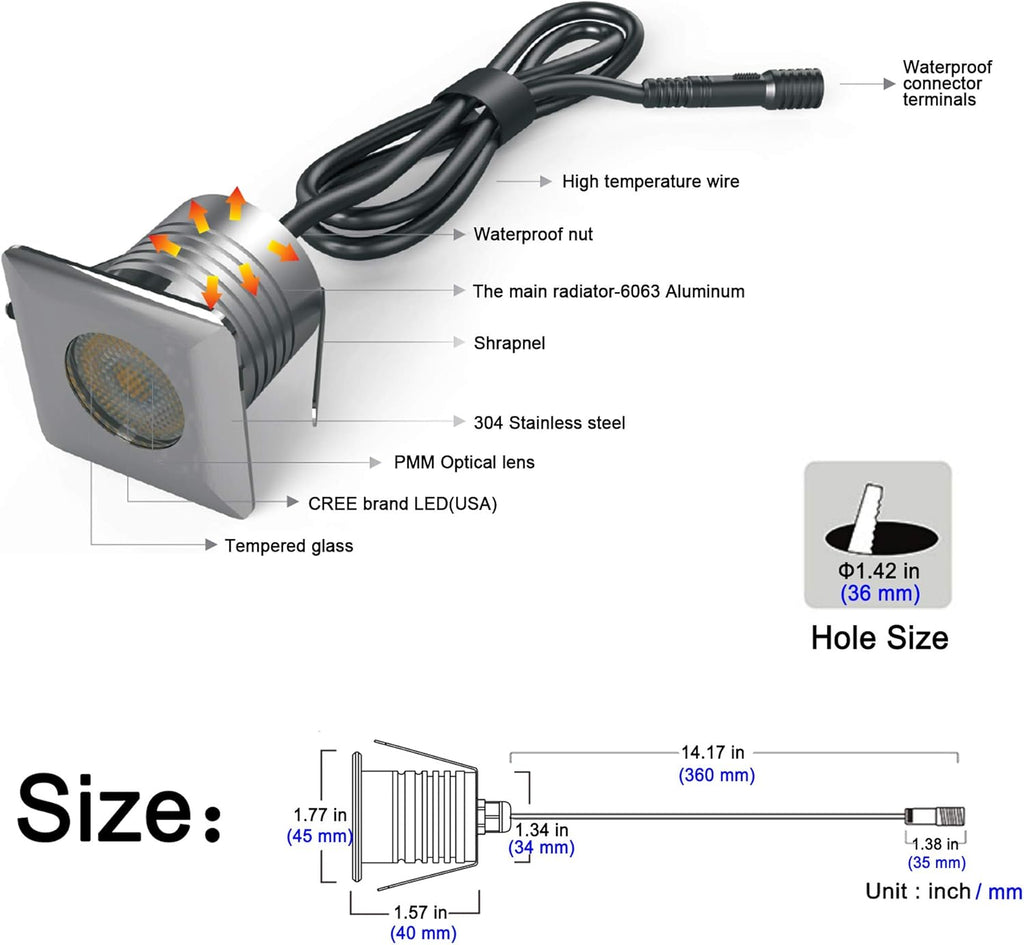 3W Waterproof Aluminum Stainless Steel LED In-Ground Well Lights Warm White G585493