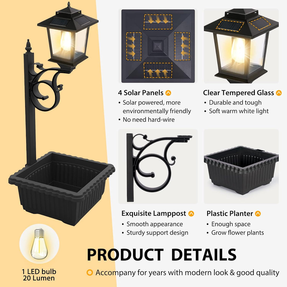 63" Aluminum Solar Lamp Post Lights Outdoor 2 Pack and 2 in 1 Outdoor Solar Lamp Post Light with Planter E74836