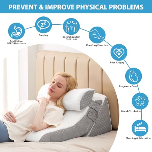 7-in-1 Adjustable Memory Foam Wedge Pillow, White/Grey W656442