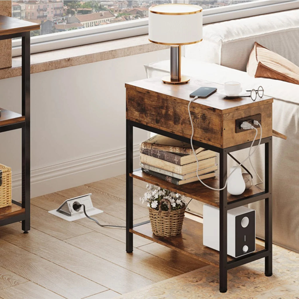 3-Tier Sofa End Table with Drawer USB Ports Y8965