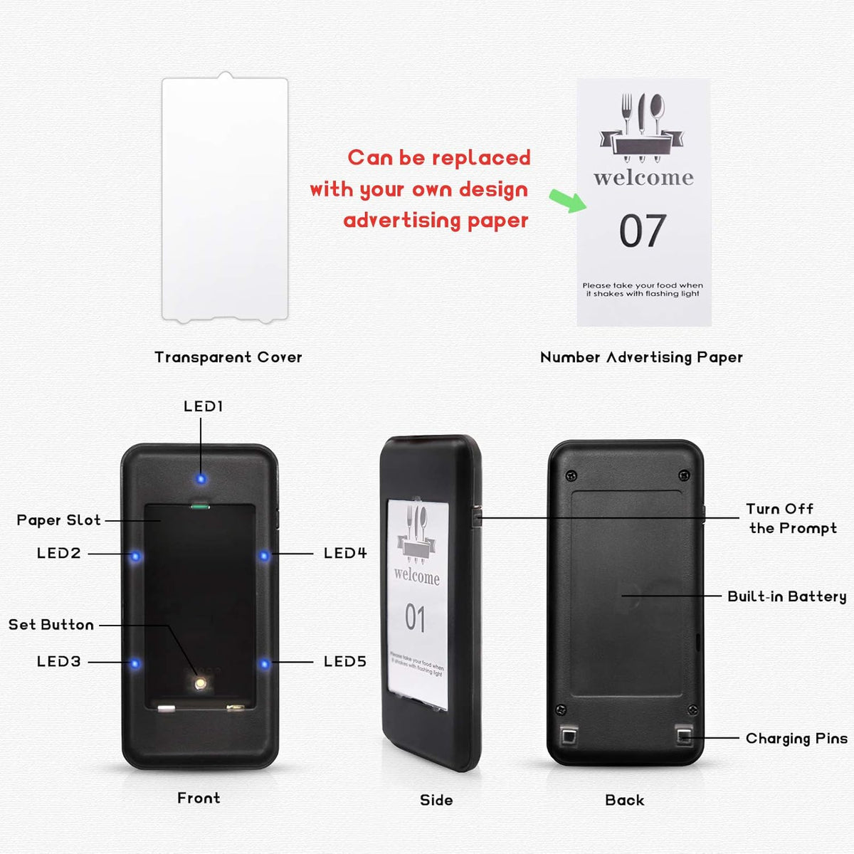 16 Call Coaster Pager System with Charging Dock Transmitter A47072