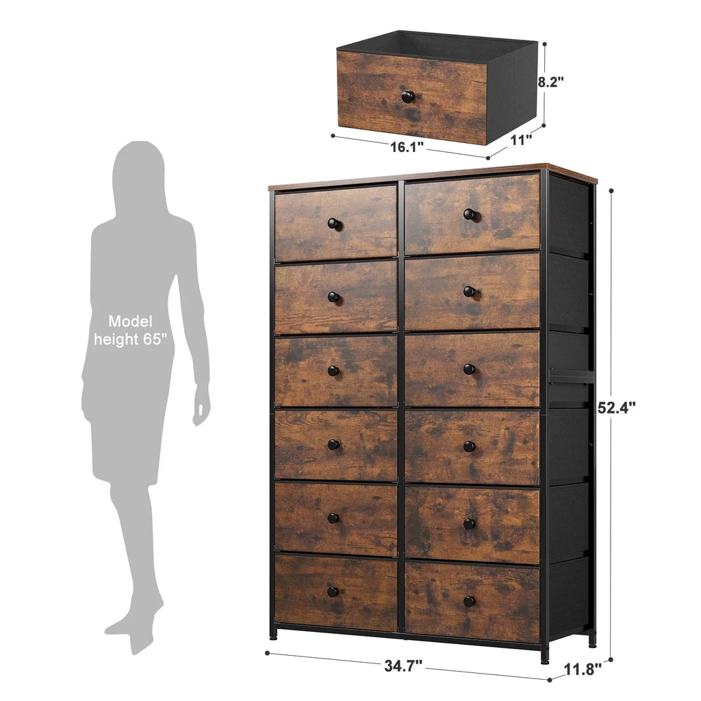 Black 12 Drawer Fabric Dresser B779050