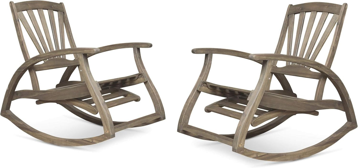 Teak Finish Acacia Wood Recliners Set of 2 J25401