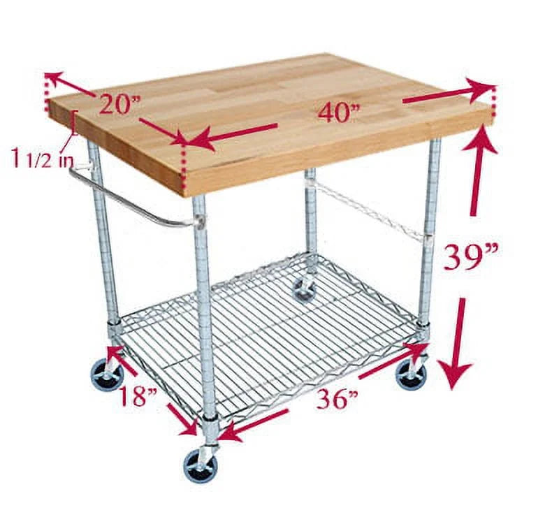 2 Tier Gourmet Cart with Maple Butcher Block Top T669