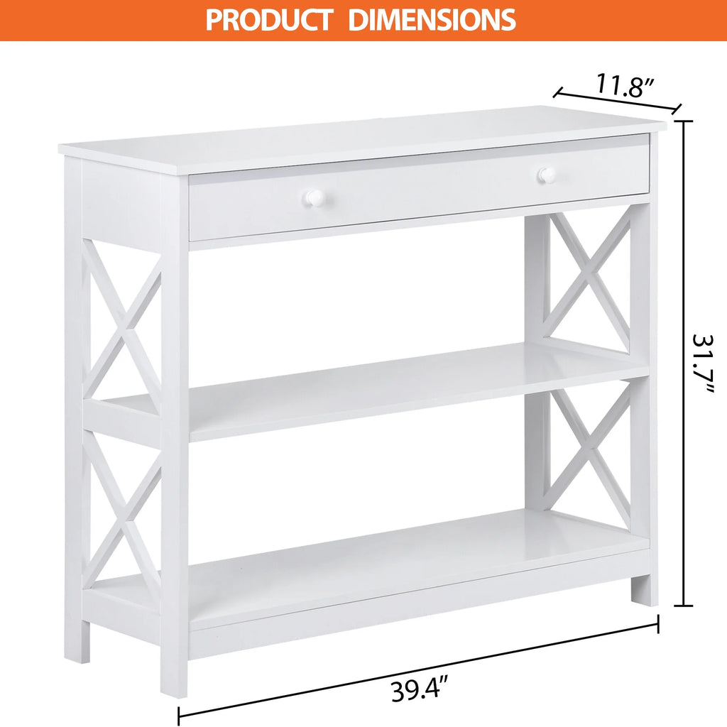 White Wooden Console Table with 1 Drawer and 2 Storage Shelves Y508202