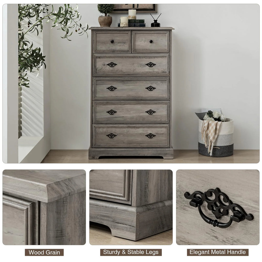 Grey 6 Drawer Wood Dresser I68346