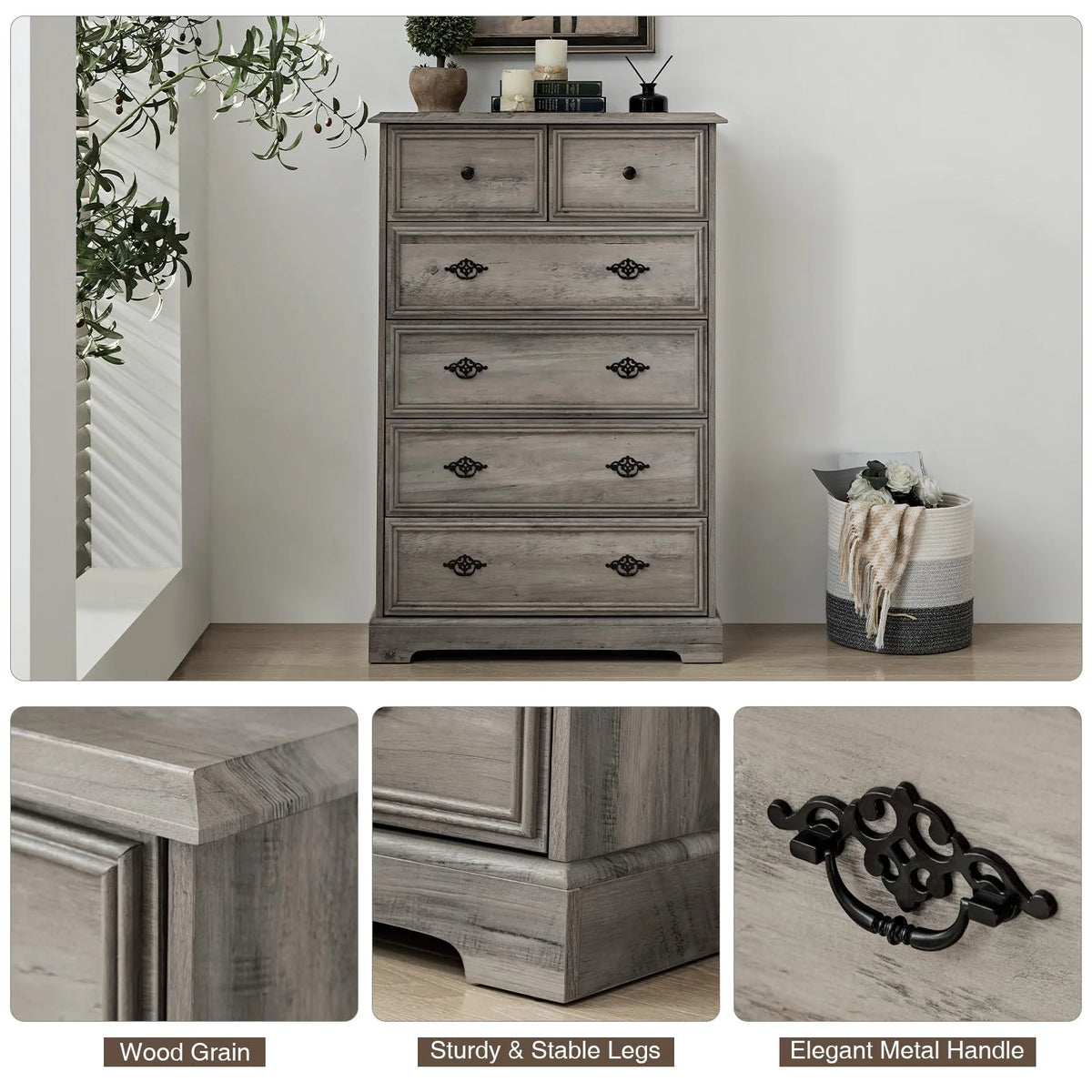 Grey 6 Drawer Wood Dresser I68346