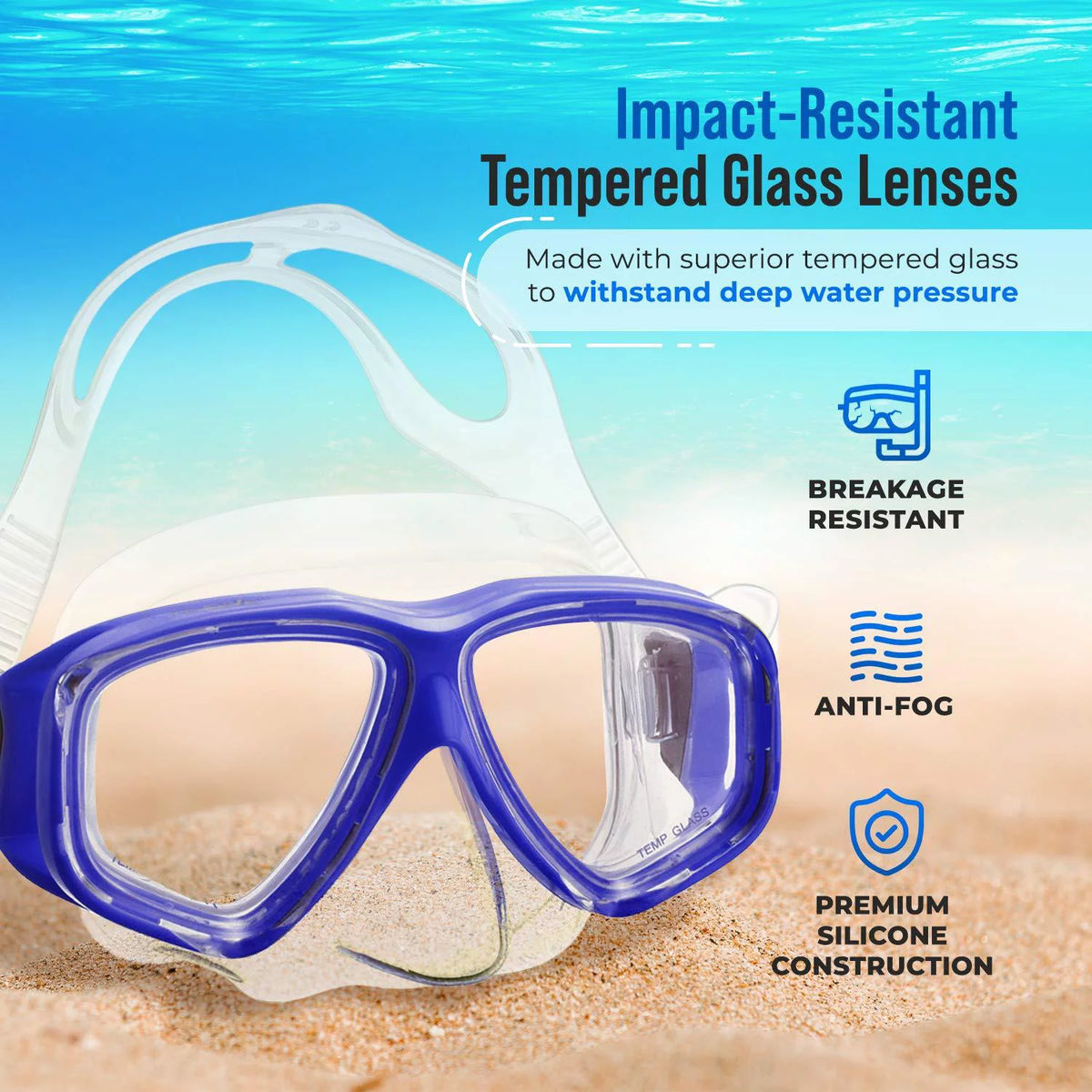 Tempered Glass Anti-Fog Snorkel Mask Set with Gear Bag R14780