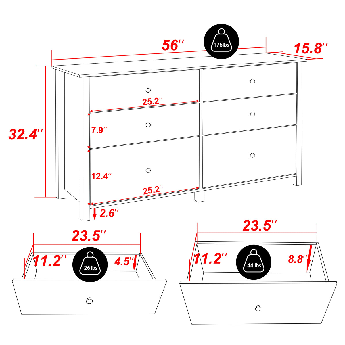 Black 6 Drawer Dresser Chest Y84215