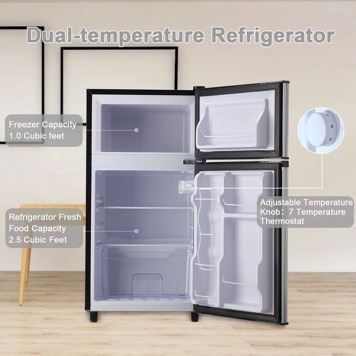 3.2 Cubic Feet Retro Dual Door Mini Fridge with Freezer F328546