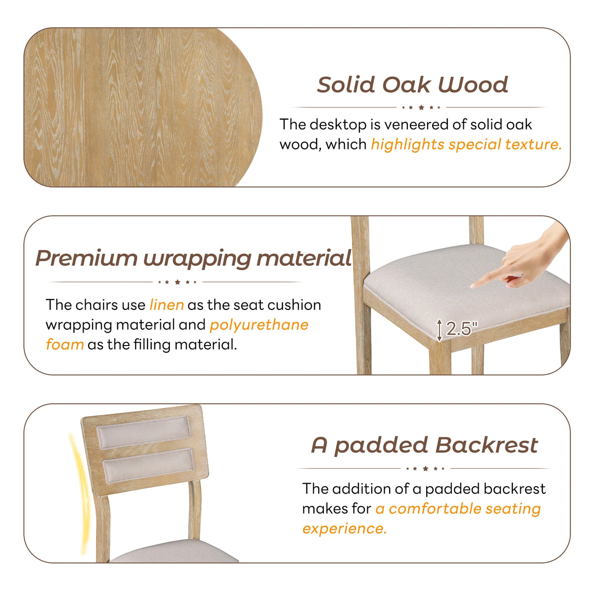 5 Piece Extendable Dining Table Set with 4 Upholstered Chairs Y363