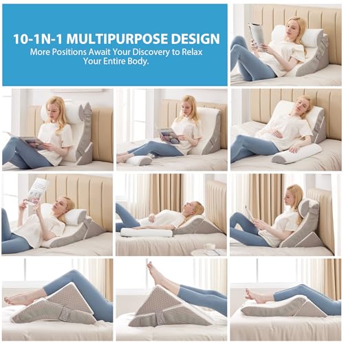 7-in-1 Adjustable Memory Foam Wedge Pillow, White/Grey W656442