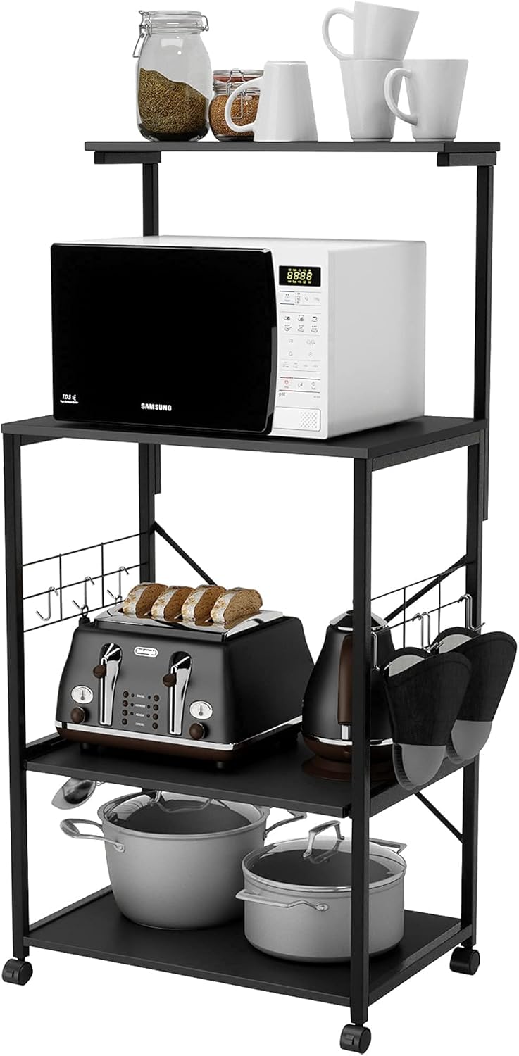4 Tier Kitchen Storage Cart with Side Hooks P4376