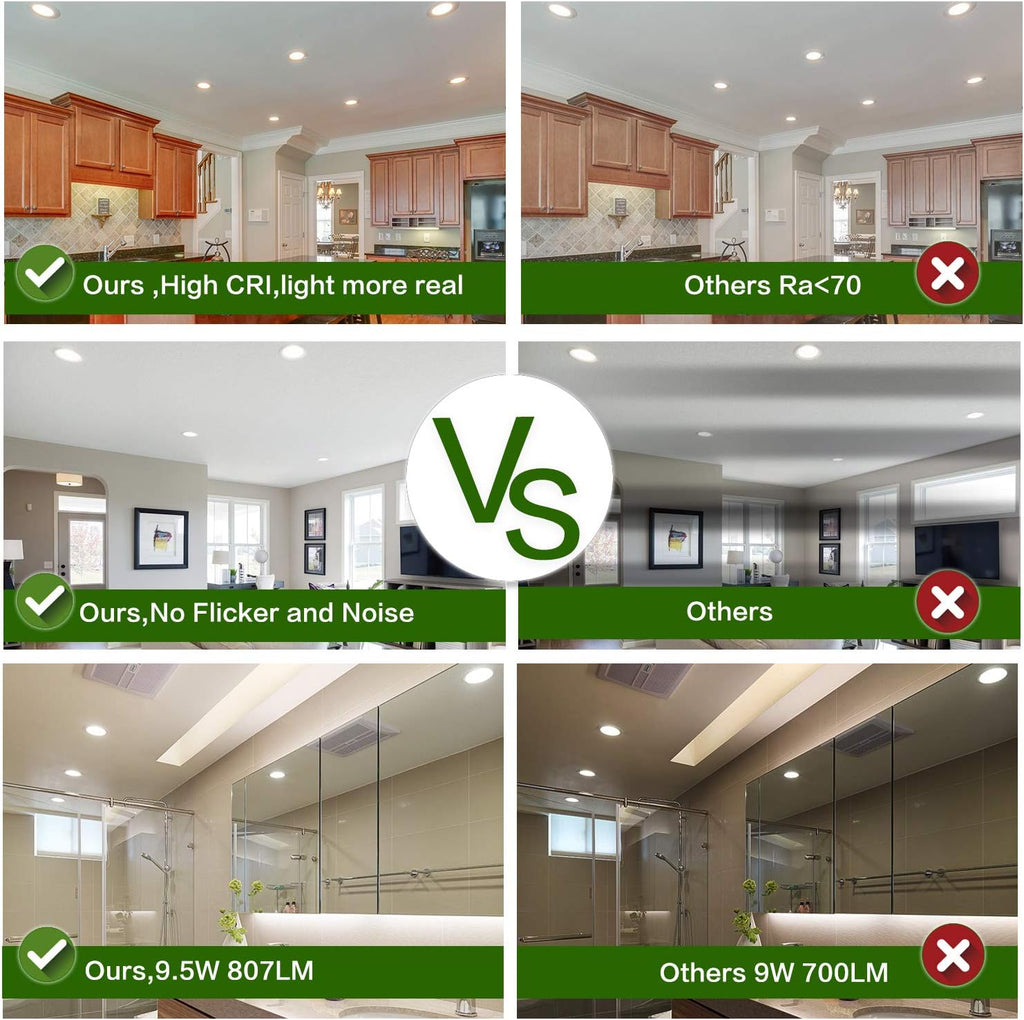 12 Pack 4 Inch 5CCT Ultra-Thin LED Recessed Ceiling Light with Junction Box, 9.5W 80W Eqv, Dimmable S844