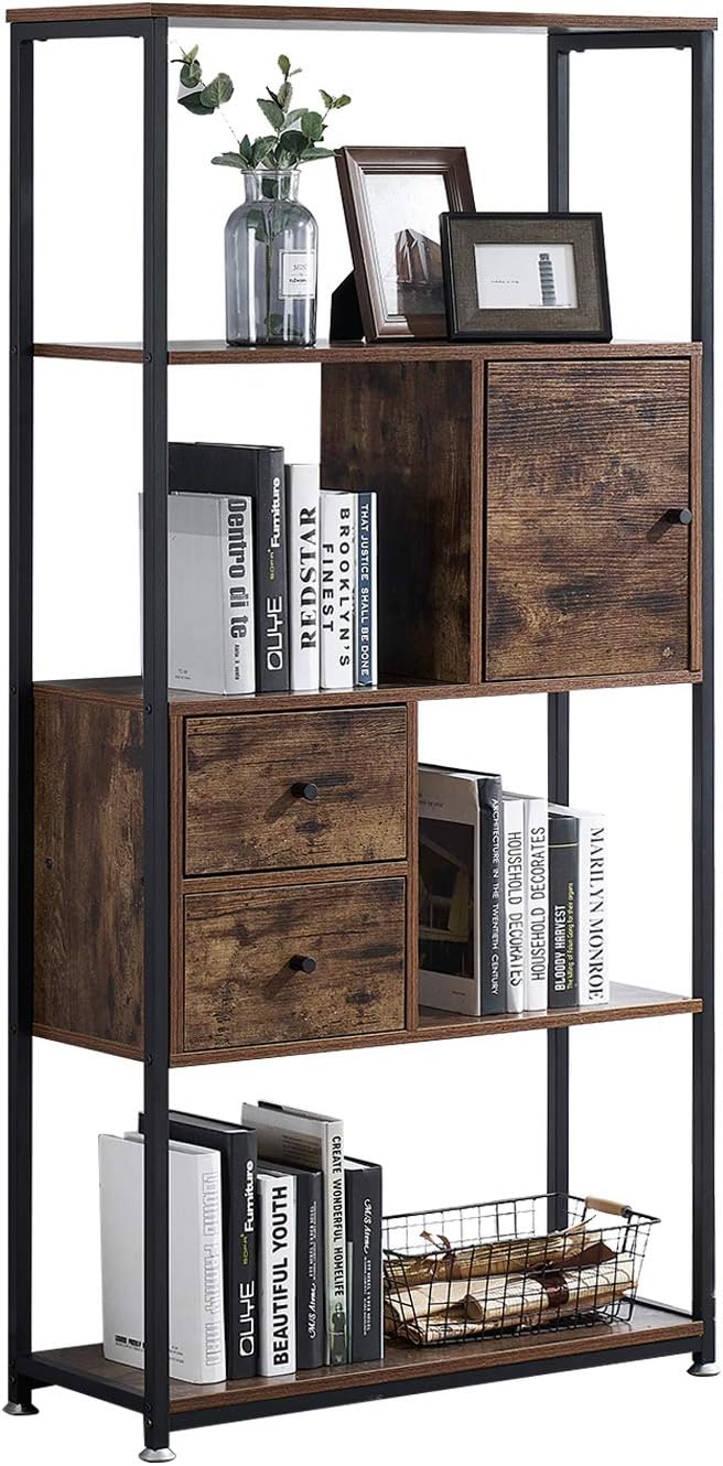 5 Shelf Folding Metal Bookshelf, Set of 2, Dark Brown I2712