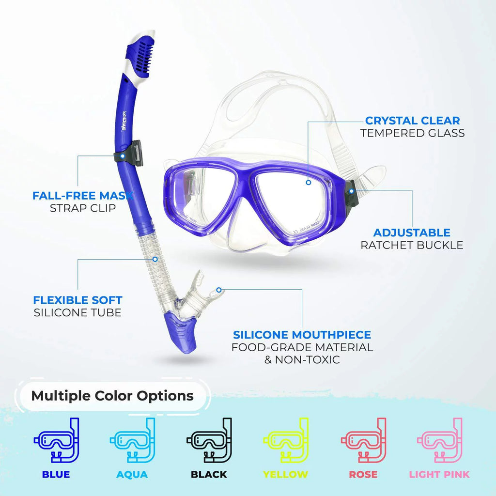 Tempered Glass Anti-Fog Snorkel Mask Set with Gear Bag R14780