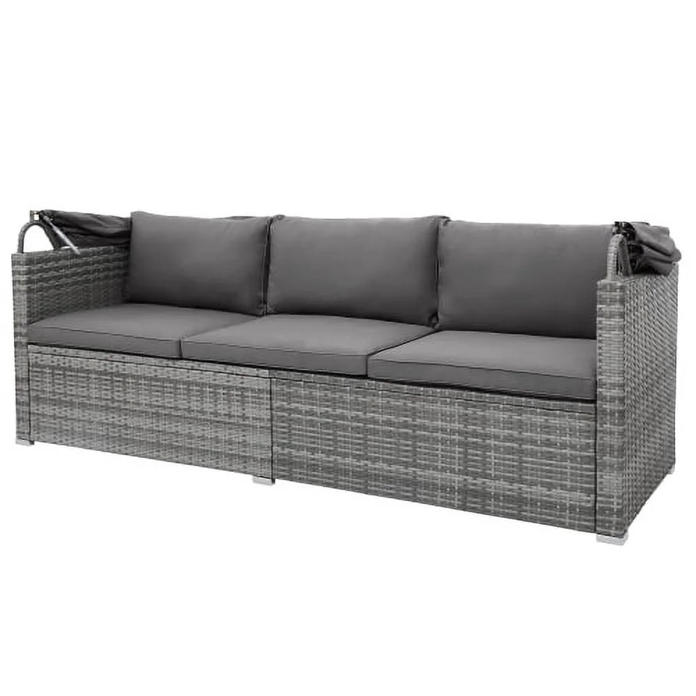 5 Pieces Wicker Patio Conversation Set with Canopy and Glass Side Table Y45036