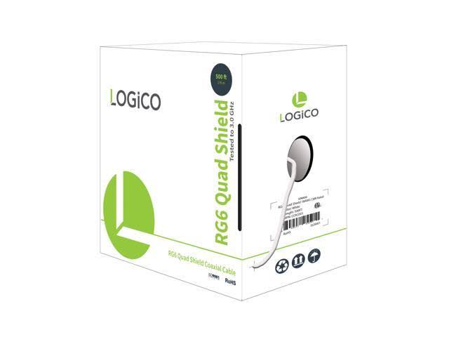 RG6 Quad Shield Coaxial Cable 500ft White with 50 Piece F-Type Compression Connectors V1199