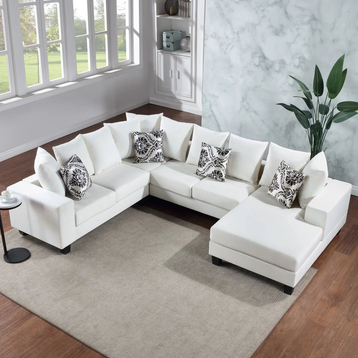 U Shape Velvet Sectional Sofa with Pillows and Chaise Lounge O856