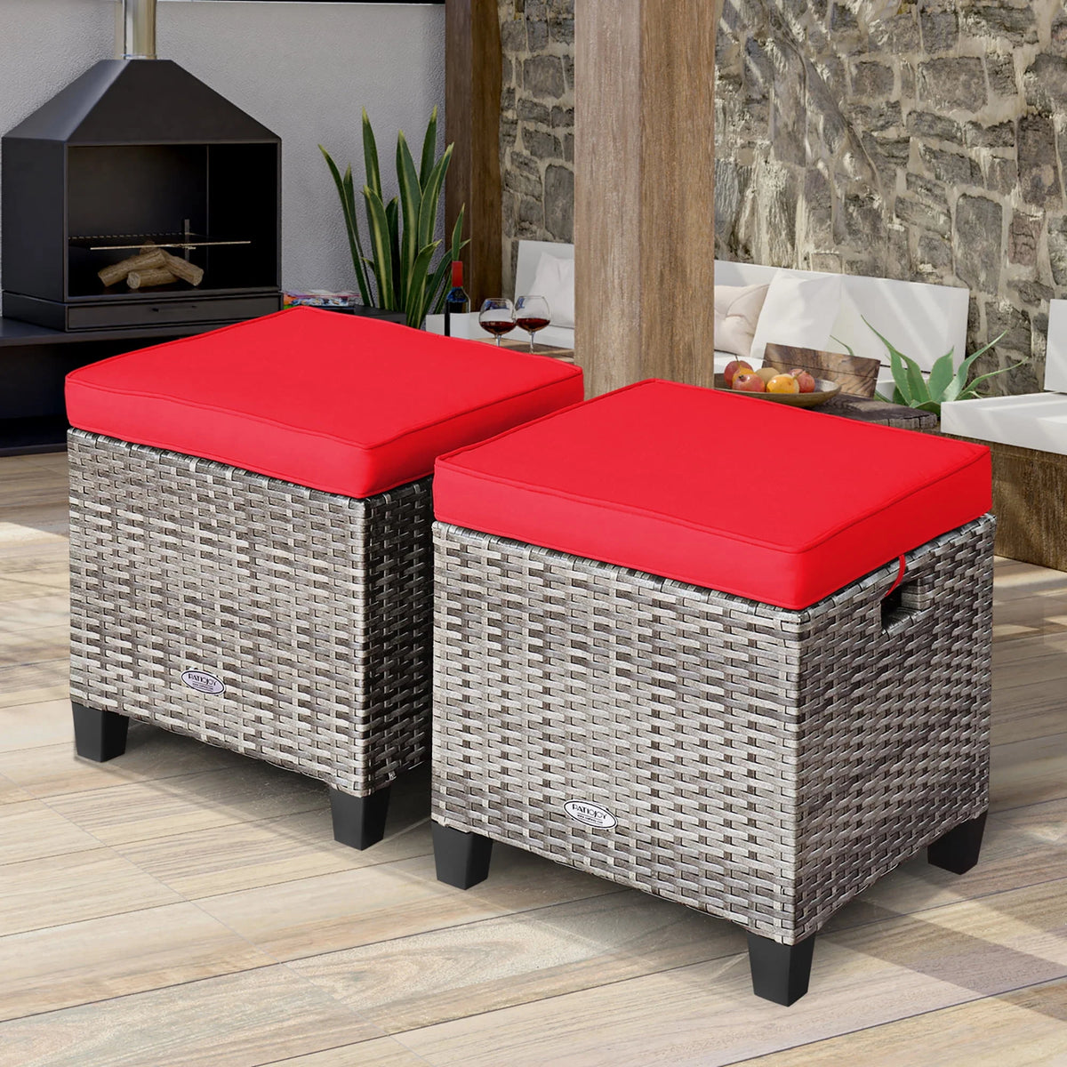 Turquoise Rattan Cushioned Ottoman K7948