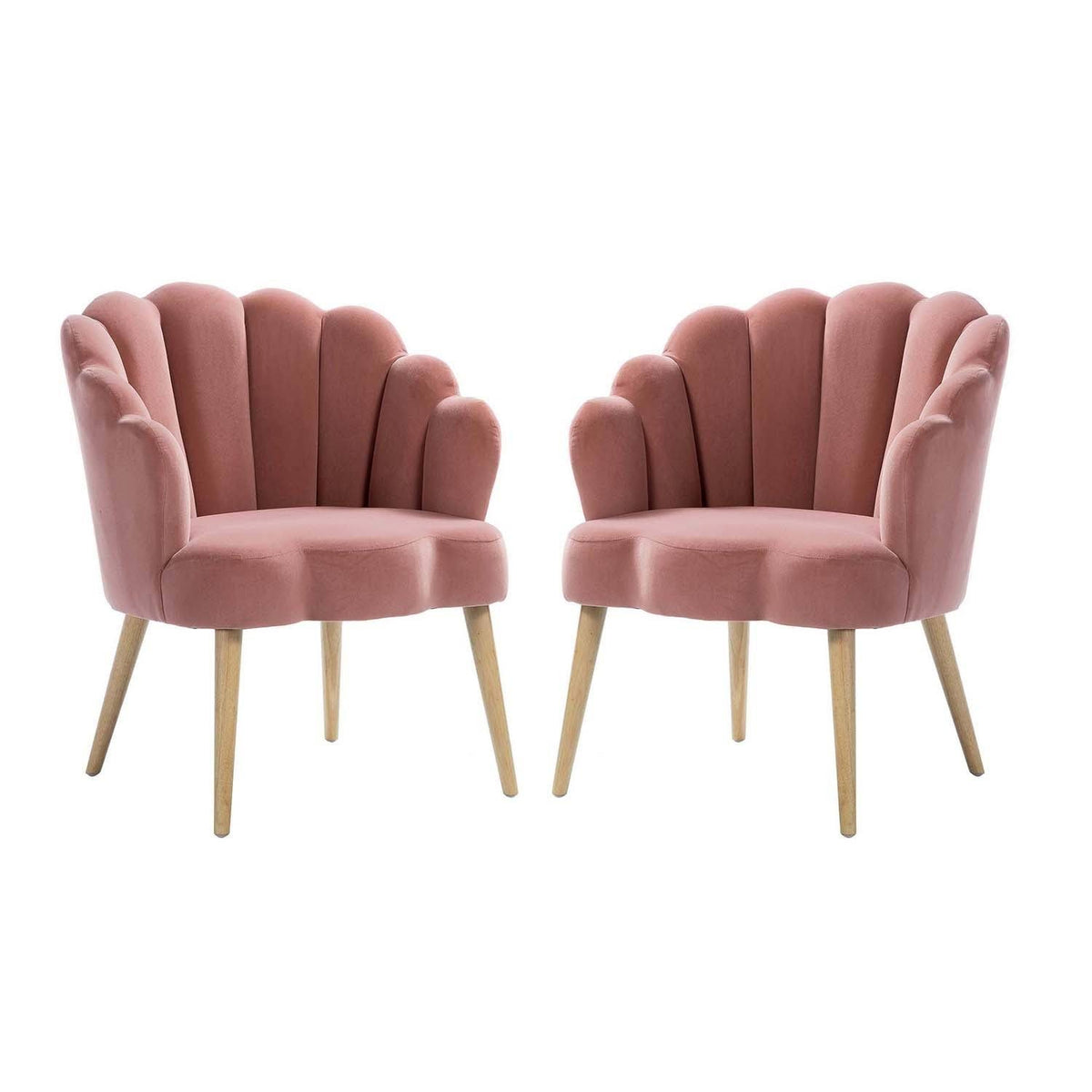 Scalloped Velvet Arm Chair with Tufted Back, Set of 2 - Green H990268