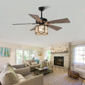 Matte Black Caged Ceiling Fan with Lights Remote Control V952