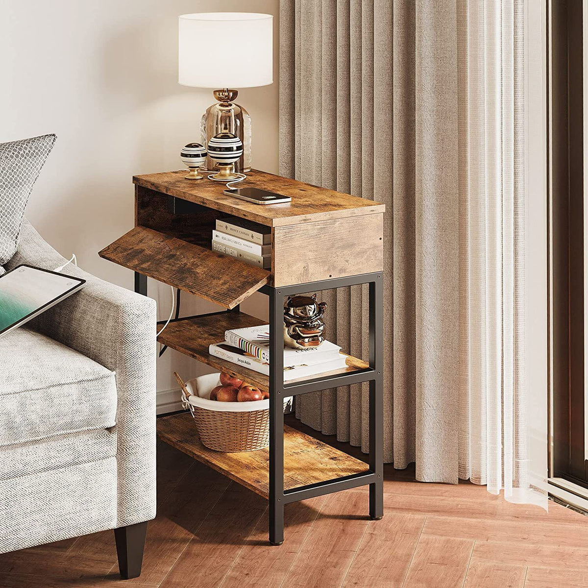 3-Tier Sofa End Table with Drawer USB Ports Y8965