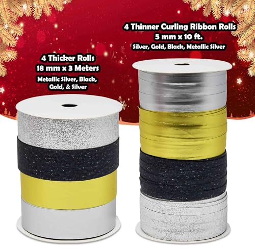32 Pcs Multi Colored Gift Bows and 8 Curling Ribbon Rolls X507