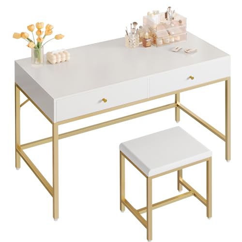 White and Gold Desk with 2 Drawers Y179748