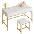 White and Gold Desk with 2 Drawers Y179748