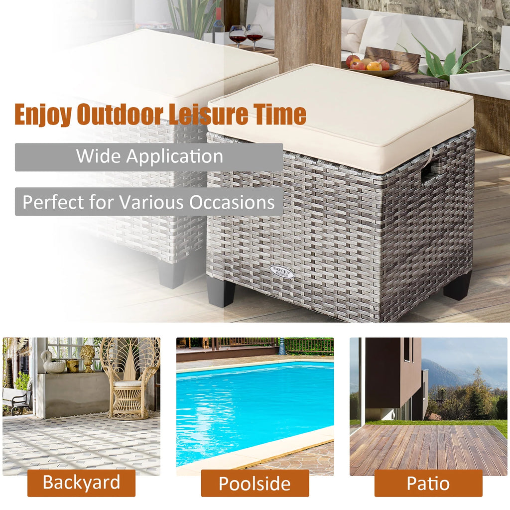 Turquoise Rattan Cushioned Ottoman K7948
